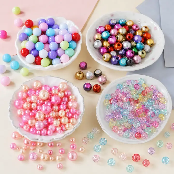 Opaque, metallic, pearl, and transparent plastic bead finishes
